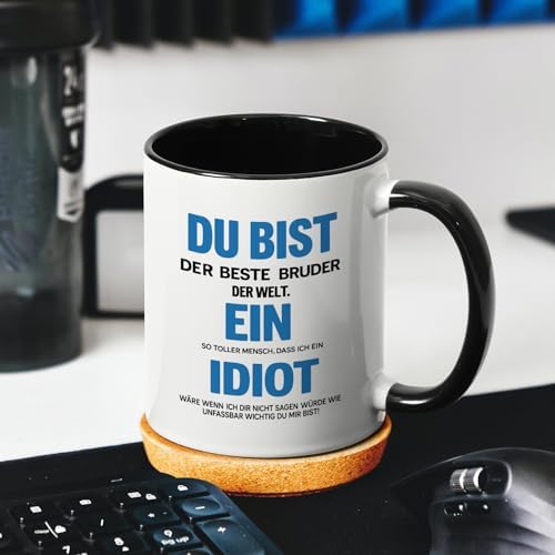 Joymaking Kaffeetasse Geschenk für Brüder 320ml Schwarz - Du Bist der beste Bruder der Welt