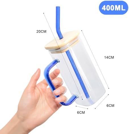 YASHIIN Auslaufsichere Glasbecher 400ml – Stylish für Eisgetränke, Säfte und Cocktails mit Deckel und Glasstrohhalmen