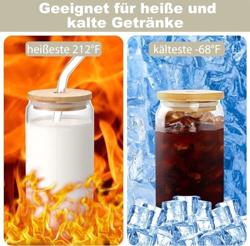  Duscdesp Kaffeetassen Set 6er - Glas mit Deckel und Strohhalm - fürBubble Tea und Eiskaffee - 16 OZ Trinkgläser
| Duscd