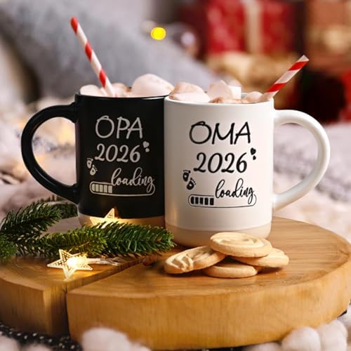 Joymaking Schwangerschaftskaffeetasse für werdende Oma und Opa, 455ml Schwarz und Weiß - Verkünden Sie das GlückLoading 